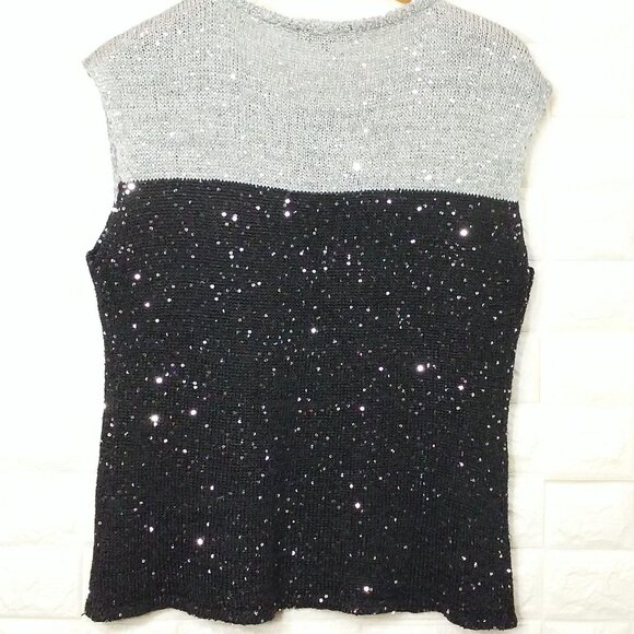 Alex Marie Knit Sweater Vest Lady-L Metallic Sequins Black Silver Gray Colorbloc - Picture 7 of 8
